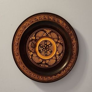 Vintage Hand Carved Wood Hanging Plate